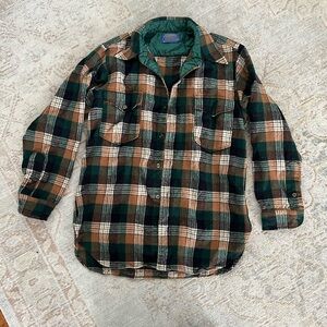 Plaid Flannel Shirt in Green and Brown